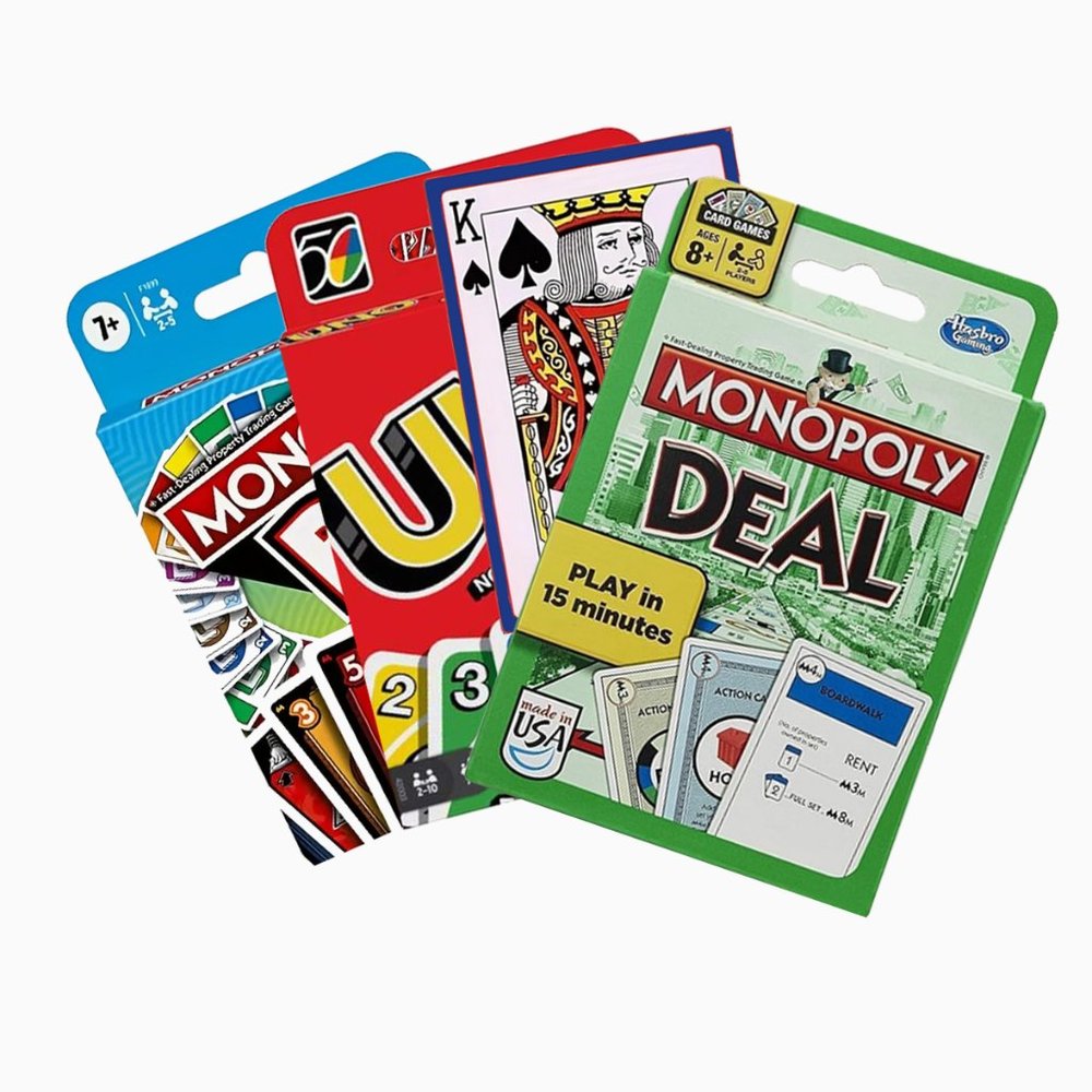 Famly Game Night Pack - UNO, Mononpoly Bid, Monopoly Deal & Playing Cards NWT